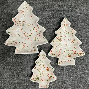 Vintage 1970's Speckled Glazed Ceramic Nesting Christmas Trees
